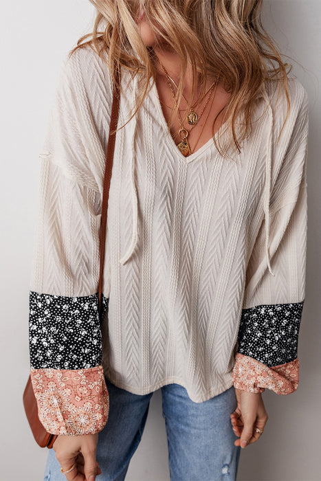 Beige Floral Patchwork Textured Top