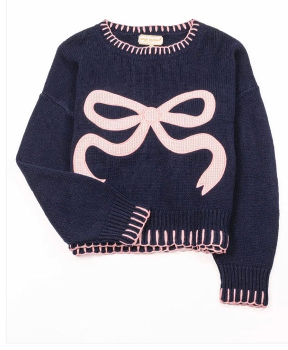 Navy Sweater with Pink Bow by Simply Southern