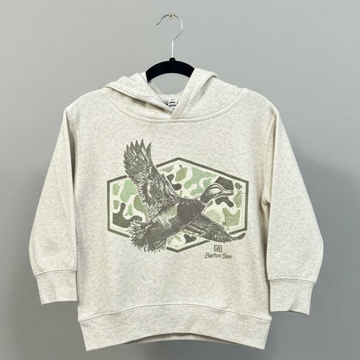 Performance Hoodie with Camouflage Flying Mallard Duck.  Unisex Design. Youth Sizes
