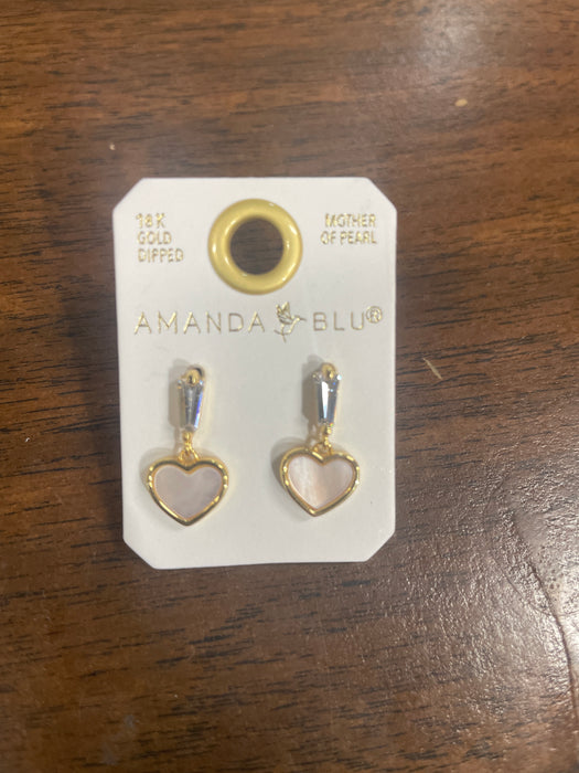 Gold CZ & MOP Heart Drop Earrings