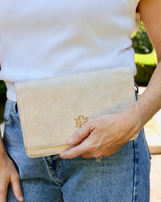 Bryn Clutch Crossbody Shimmer Champagne Purse by Caroline Hill
