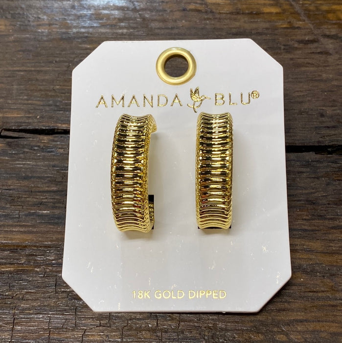 Gold Polished Ribbed Hoops