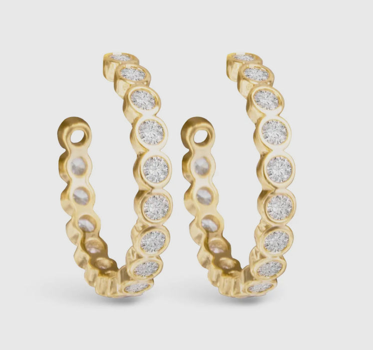 Bezel Set CZ Hoop Earrings - 2 Colors!