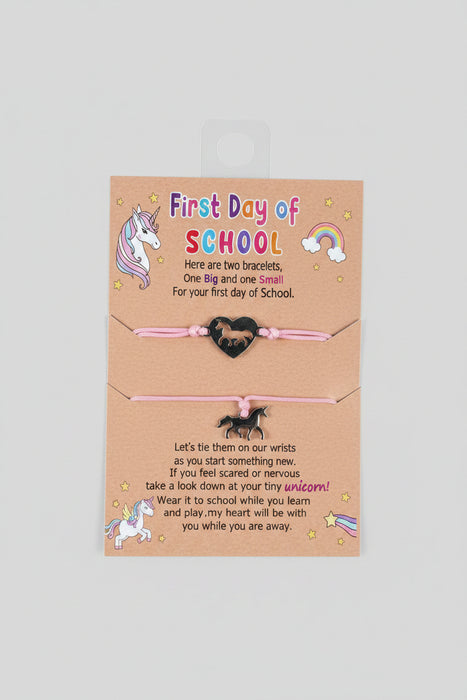 First Day of School Light Pink Unicorn Bracelets - Set of 2