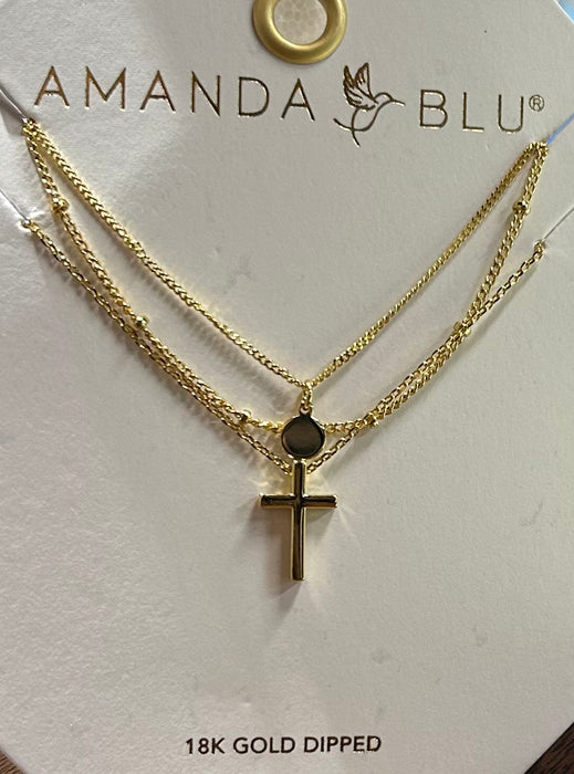 Gold Tri Layer Cross Necklace