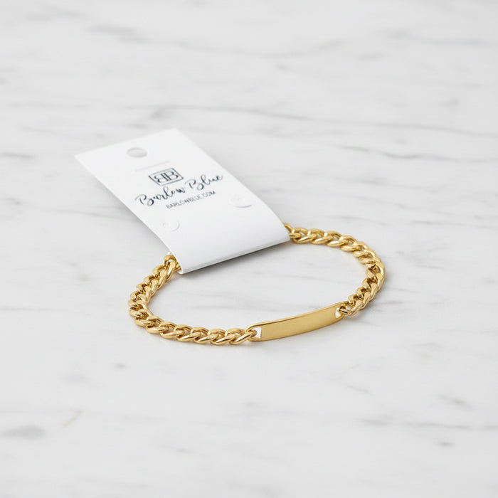 Engravable Bar Bracelet with Heavy Chain. Great for Men.- Available in Silver, Gold, & Mixed Metals