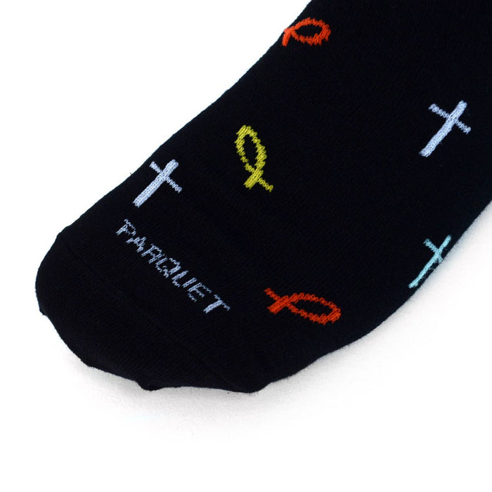 Adult Socks.  Navy Blue with Crosses & Icthus (Jesus Fish).  Unisex Sizing.
