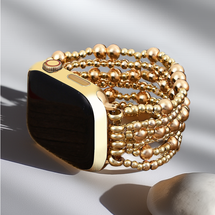 Golden Demure Stretch Apple Watch Bracelet Band Strap.  Water Resistant. Compatible with 38mm - 45mm Watch Faces.