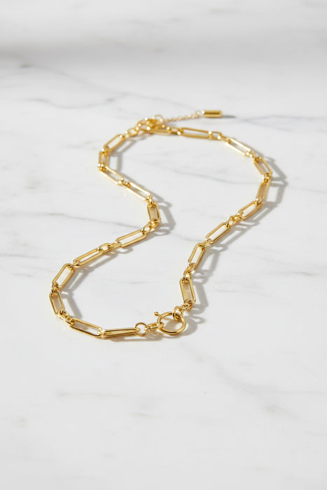 Gold Mixed Link With Charm Clasp Necklace