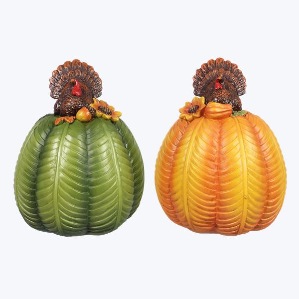 Resin Turkey on top of Green or Orange Pumpkin