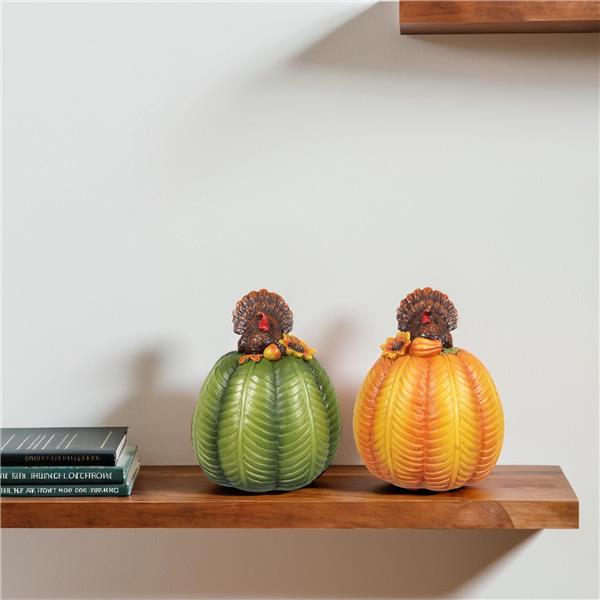 Resin Turkey on top of Green or Orange Pumpkin
