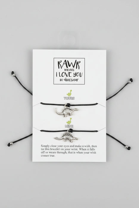 "RAWR Means I Love You In Dinosaur"  Black Drawstring Bracelets - Set of 2