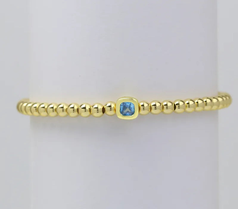 The Confetti - Gold Beaded Bracelet with Square shaped Birthstone Charm