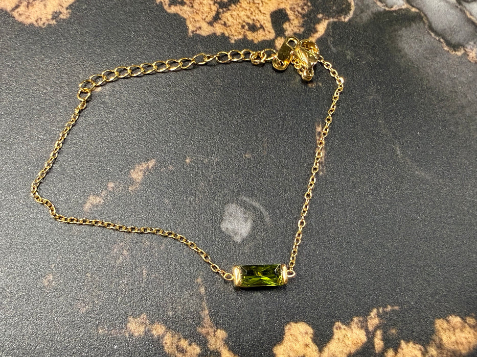 Birthstone Bracelets with Rectangle Birthstone Charm On Gold Chain- Great for Stacking!