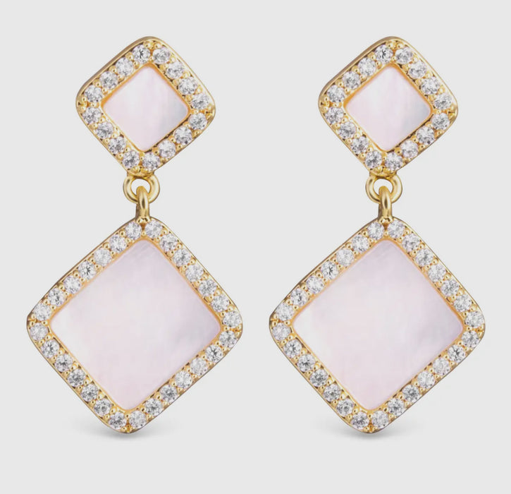 Mother of Pearl Double Diamond Earrings