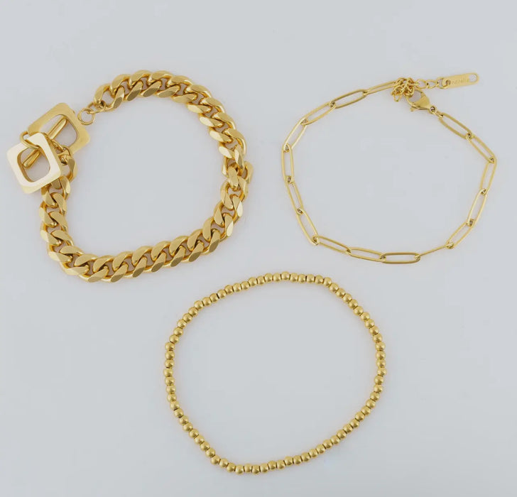 Waterproof Gold Curb Chain Bracelet Set