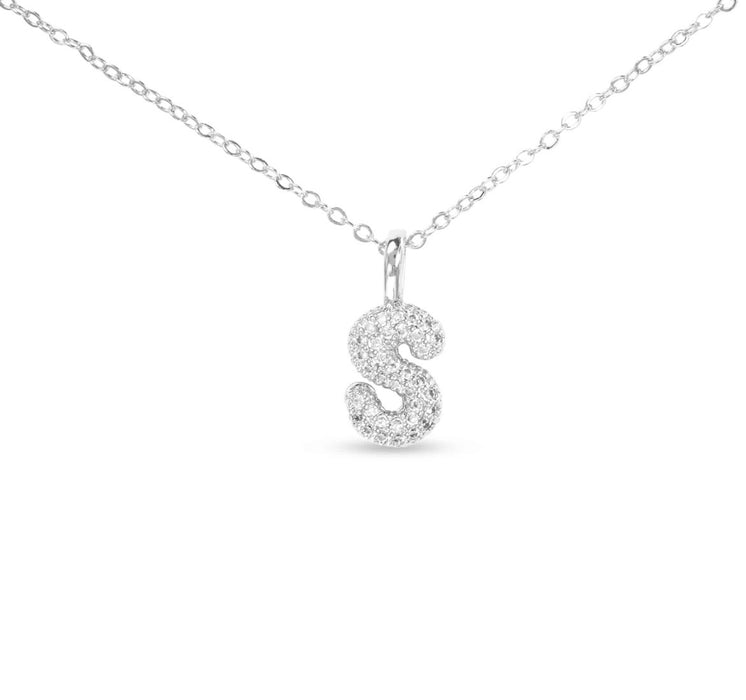 Silver CZ Large Initial Necklace-18 Letters