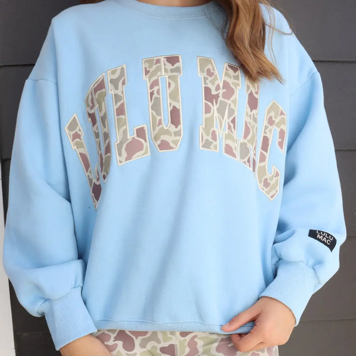 Lulu Mac Sweatshirt Light Blue with Camo Embroidery