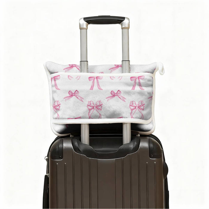 "Pink Bows" Plush Travel Blanket with Matching Case
