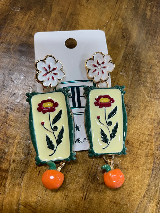 Vintage-Inspired Red Flower Earrings with Charms