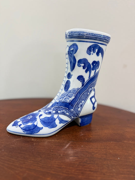 Blue & White Chinoiserie Porcelain Boot Vase / Planter