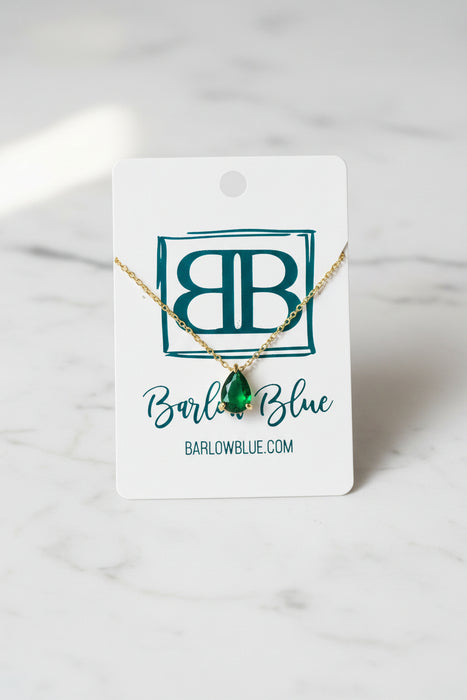 Teardrop Cut Birthstone Necklace with Gold Chain