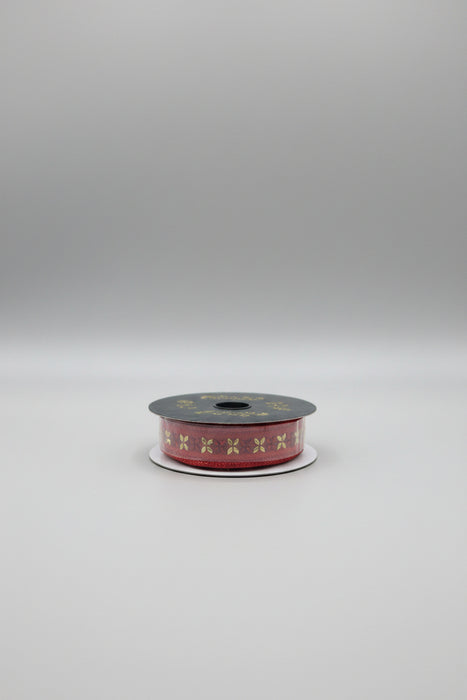 Red Jeweled Trim Metallic Dupion Red John Mark Ribbon: 1 in wide x 5yd