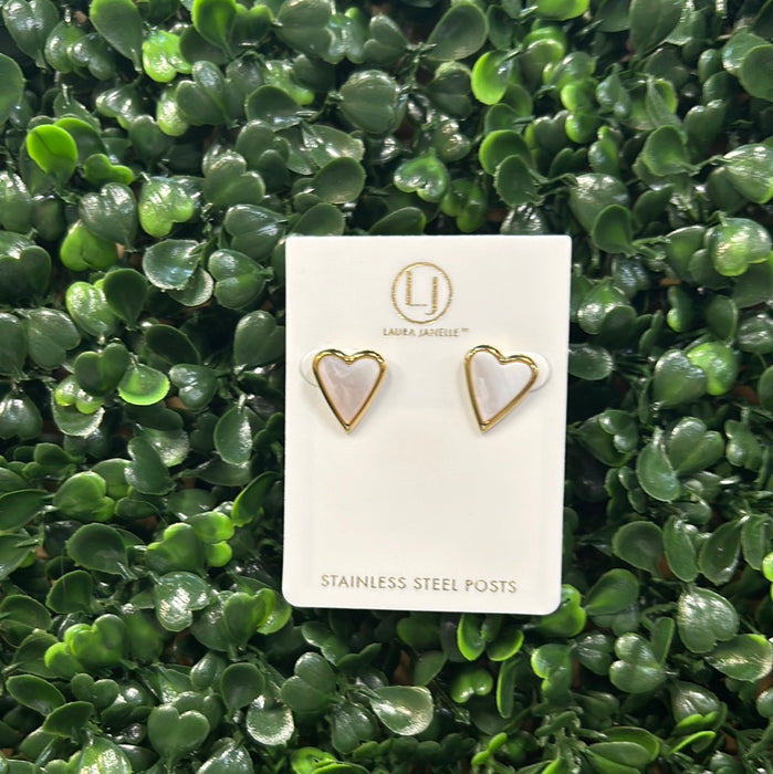 White Heart with Gold Trim Earrings