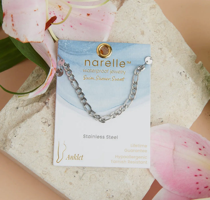 Waterproof Silver Multi Row Figaro Chain Anklet