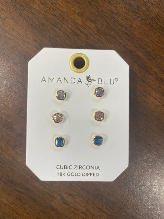 Gold CZ Pastel Trio Earrings
