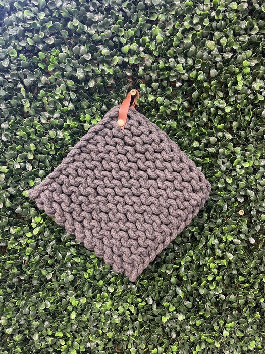 Cotton Crocheted Pot Holders with Leather Loops - 4 Colors!