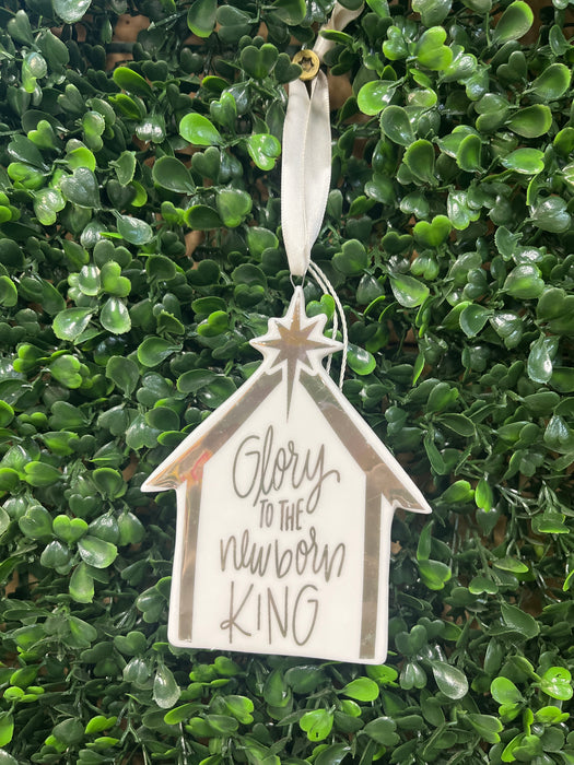 Gold & White "Glory To The Newborn King" Ornament