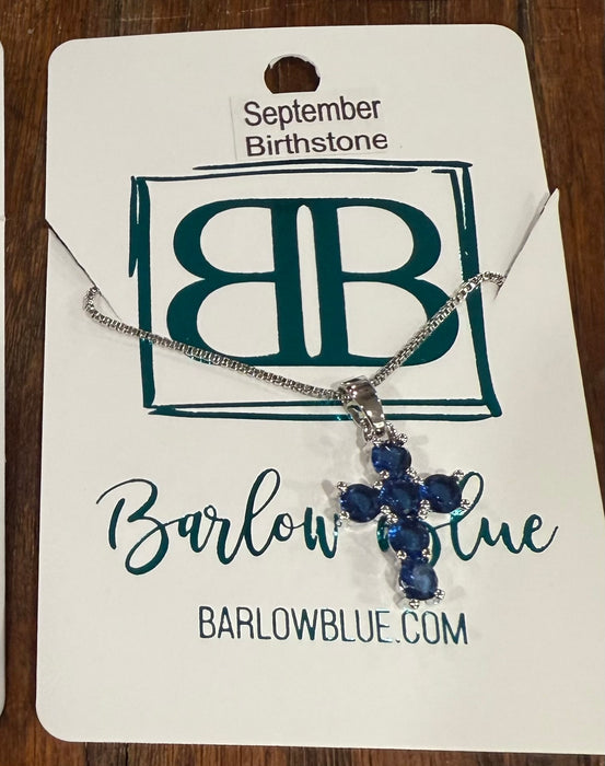 Birthstone CZ Cross Necklace.  Available in Gold or Silver.  Adjustable slide Necklace.