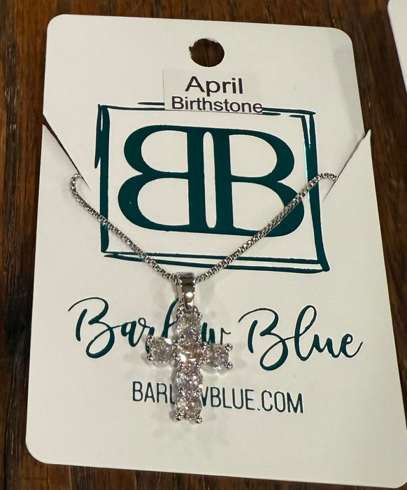 Birthstone CZ Cross Necklace.  Available in Gold or Silver.  Adjustable slide Necklace.