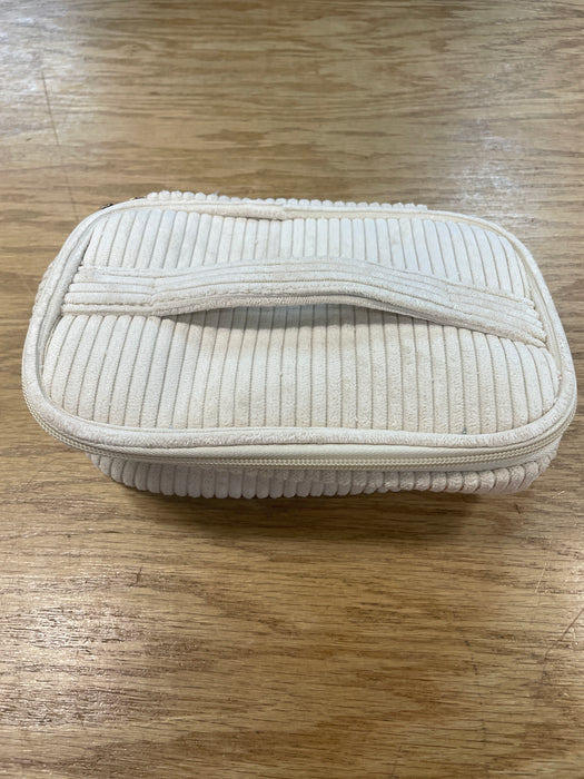 Cream Striped Makeup Bag