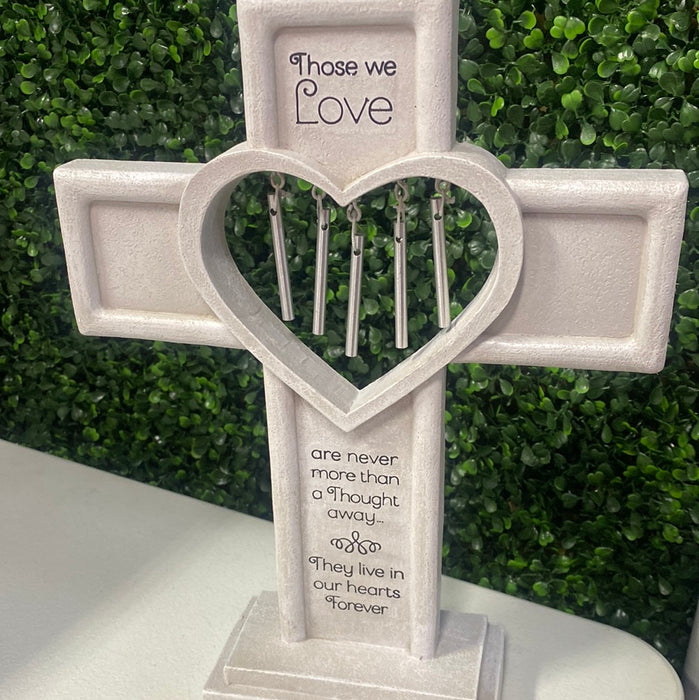 Resin Memorial Cross with Wind Chime