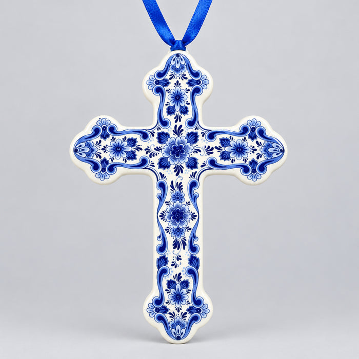 Blue & White Ornament Cross
