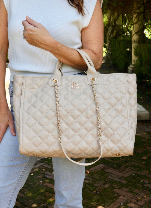 Melissa Tote Bag: Nude Quilted Purse by Caroline Hill