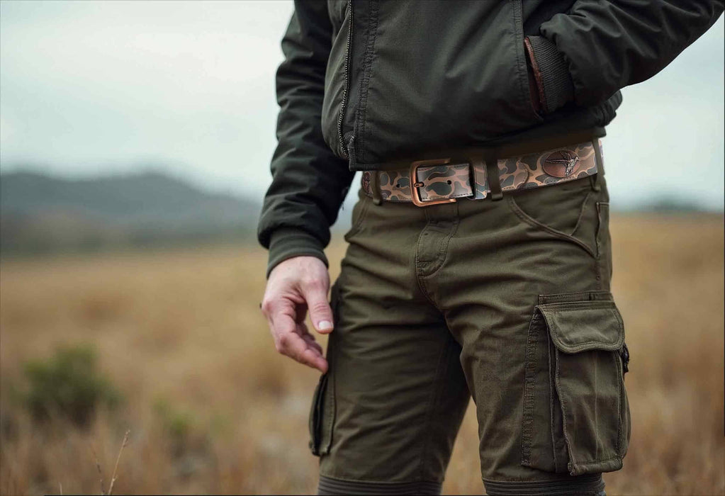 Buck Old School Camo Leather Belt- Available in 6 Sizes!