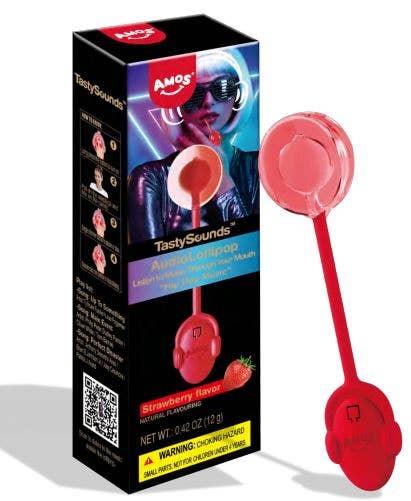 Tasty Sounds Lollipop Blueberry or Strawberry Flavor.  It plays music when you are eating it that only that person can hear.