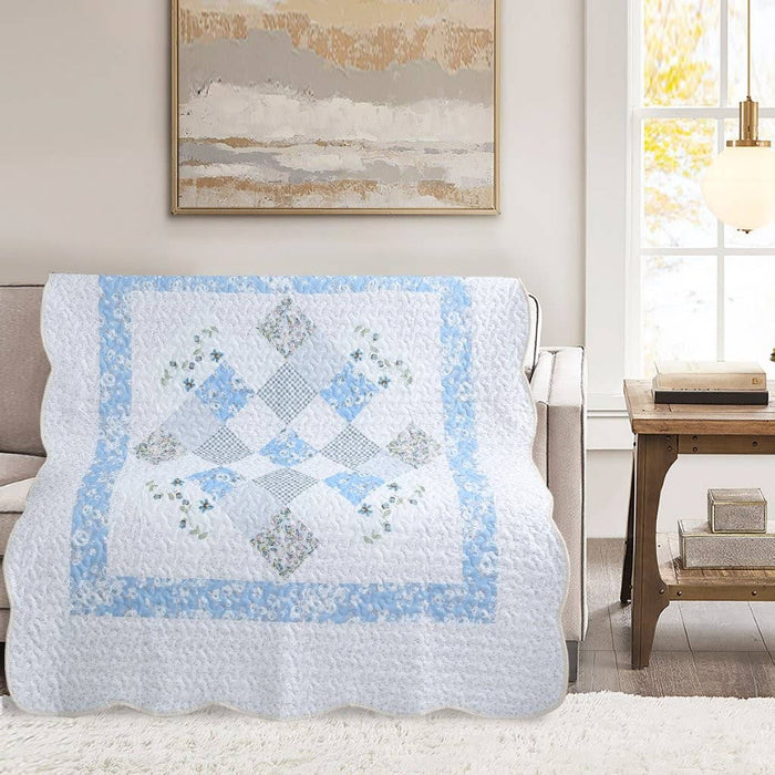 Virah Bella "Blue Blossoms" Quilted 50x60 Throw Blanket