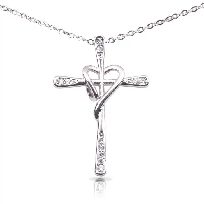 Cross Heart Necklace - Silver