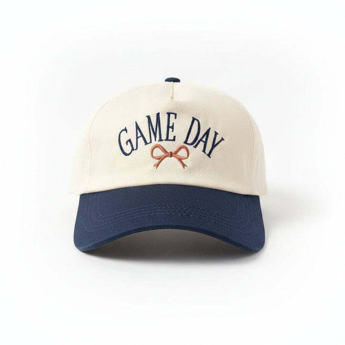 Navy & Cream Gameday Hat With Brown Bow