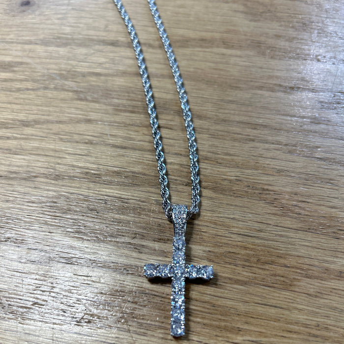 Men's Bling Cross Silver Necklace