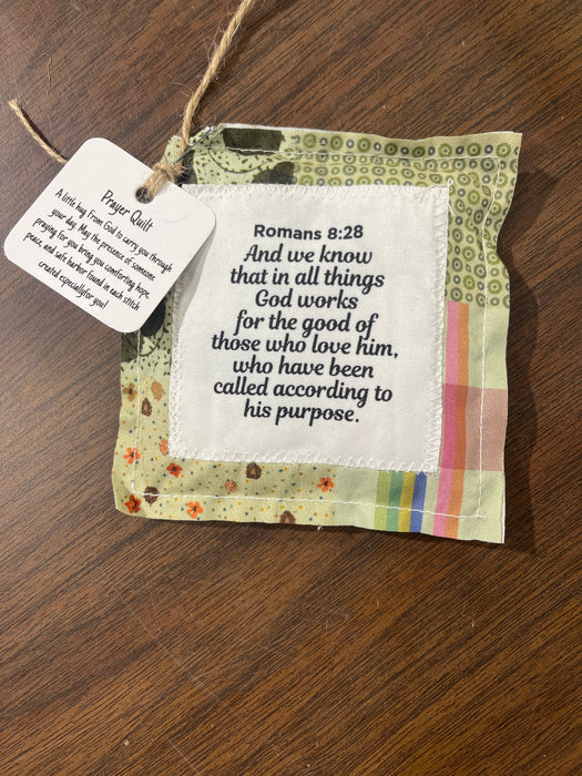 Square Pocket Prayer Quilt with a Wood Cross Inside.  Different Verses or Quotes Available. (Copy)