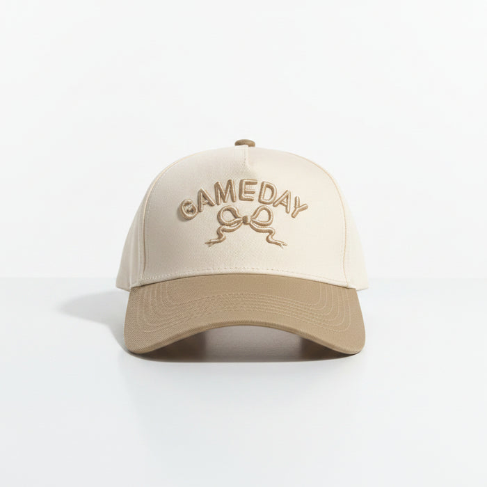 Beige & Cream Gameday Hat With Bow