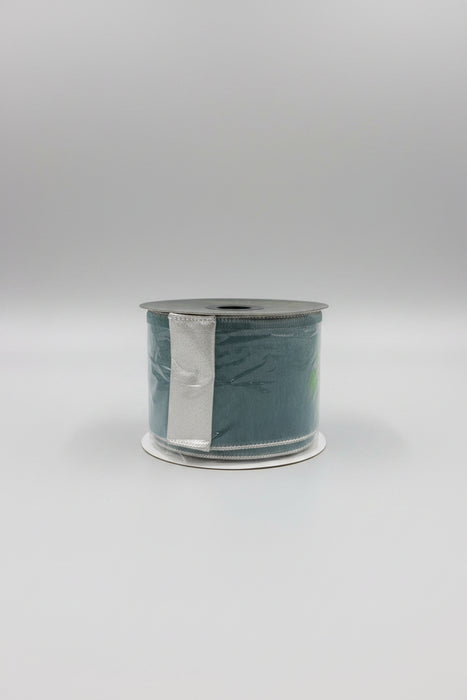 Velvet Metallic Silver Dupion Fused Aqua John Mark Ribbon: 4in wide x 10yd