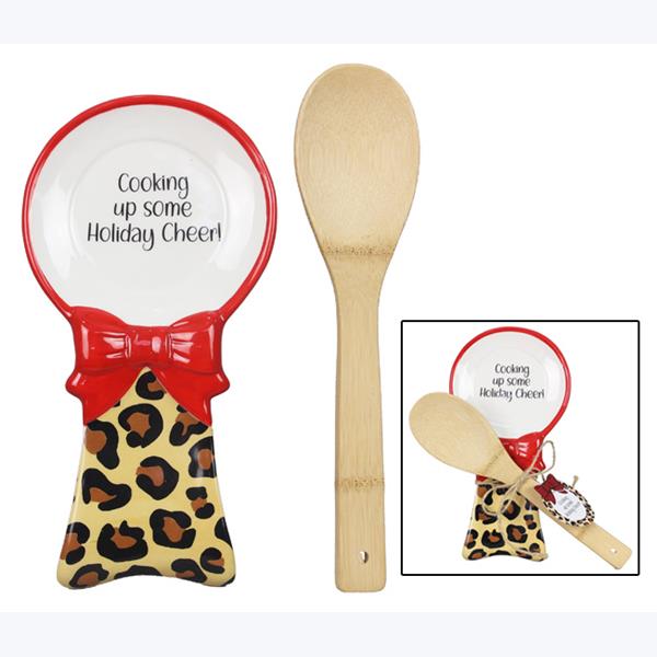 Ceramic Christmas Leopard Spoon Rest with Spoon Set