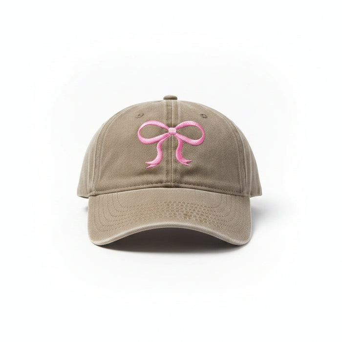 Tan Hat With Pink Bow