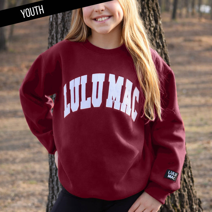YOUTH Lulu Mac Sweatshirt Maroon with White Embroidery ***Pre-Order.  These Should Be Here Next Week***